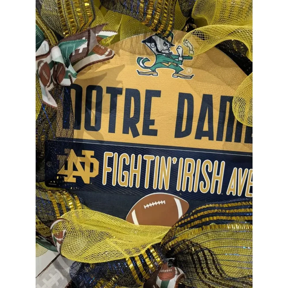 Notre Dame Fighting Irish Handmade Football Wreath GameDay Front Door Decor